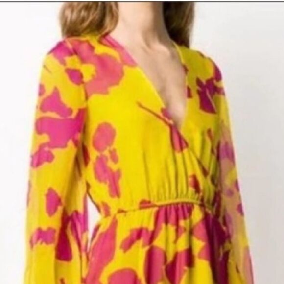 Caroline Constas Liv Maxi Dress High Low Silk Large Yellow/Pink - Picture 3 of 15